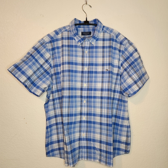 Vineyard Vines Blue Plaid Men's Short Sleeve Shirt, Size XXL - Picture 1 of 7